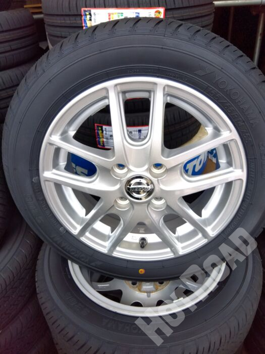 【中古ホイール新品タイヤセット】ヨコハマ　155/65R14　日産 純正　14インチ 4H100　アルミセット4本